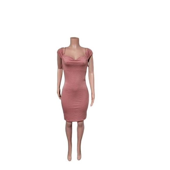 HauteMonde women's rose drape neckline off-the-shoulder bodycon dress L - Picture 2 of 6